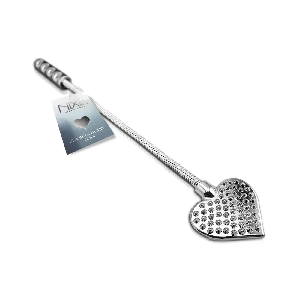 Nixie Metal Riding Crop Flaming Heart - TruLuv Novelties