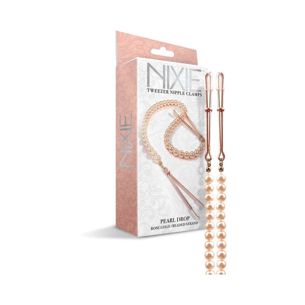 Nixie Pearl Drop Beaded Tweezer Nipple Clamps Rose Gold - TruLuv Novelties