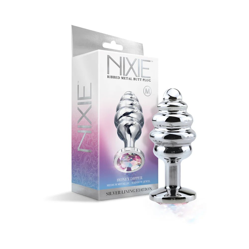 Nixie Ribbed Metal Butt Plug Honey Dipper Medium - TruLuv Novelties