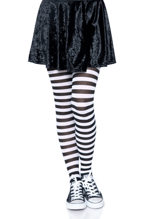 Nylon Striped Tights Black White Os