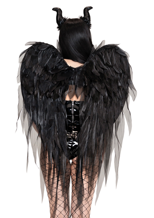 2 Pc Dark Enchantress Chiffon Wings and Horn Headband Black