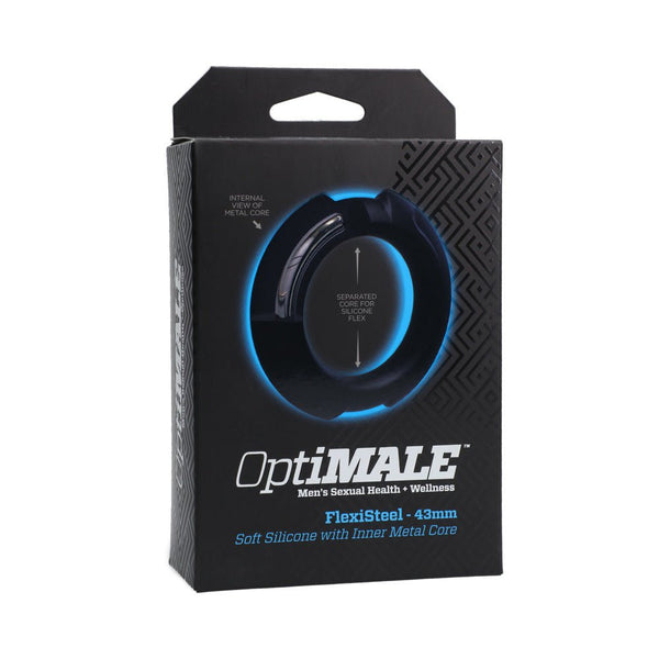 OptiMALE FlexiSteel Silicone, Metal Core Cock Ring 43 mm Black - TruLuv Novelties