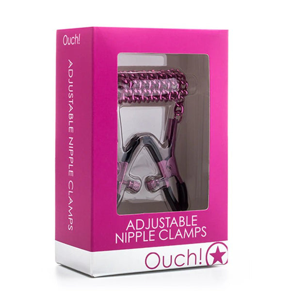 Ouch! Adjustable Metal Nipple Clamps With Chain Pink - TruLuv Novelties