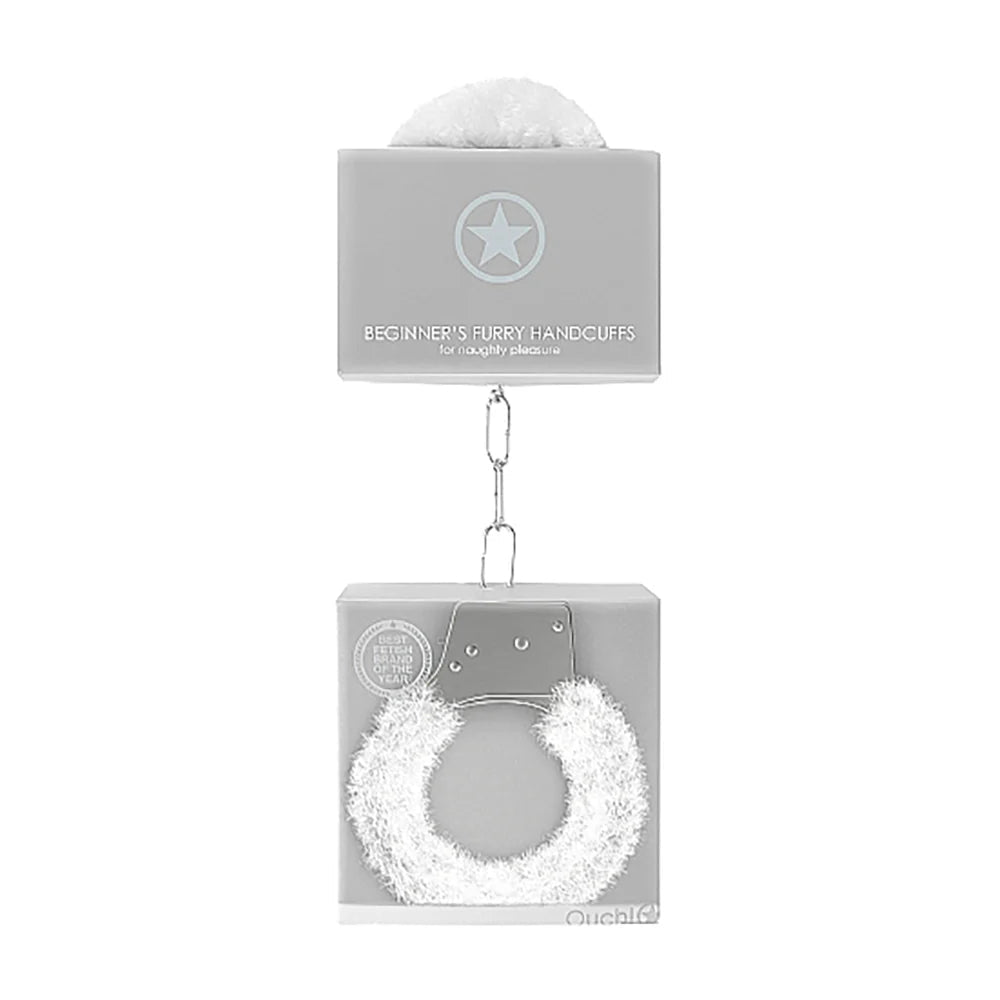 Ouch! Beginner's Furry Handcuffs With Quick - Release White - TruLuv Novelties