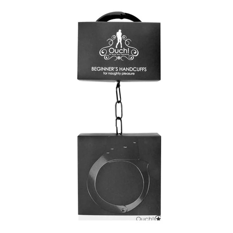 Ouch! Beginner's Metal Handcuffs With Quick - Release Black - TruLuv Novelties