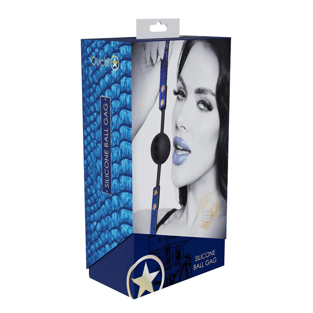 Ouch! International Florence Collection Silicone Ball Gag Blue - TruLuv Novelties
