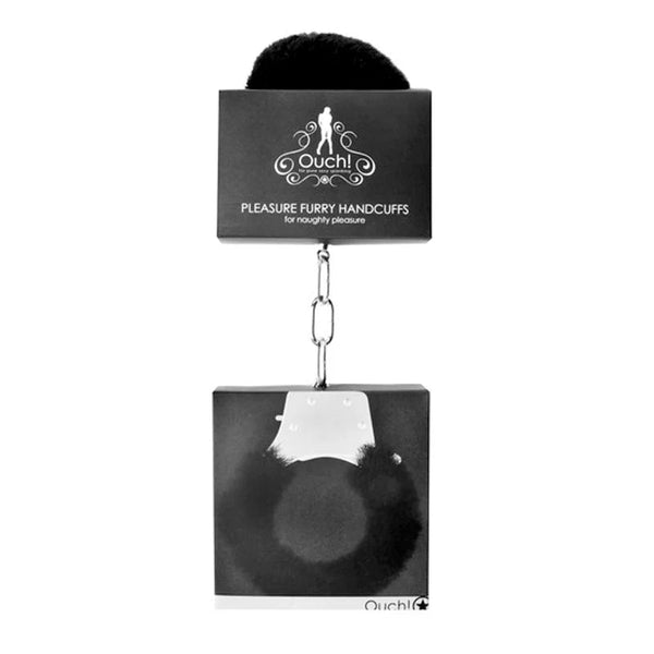 Ouch! Pleasure Furry Handcuffs With Quick - Release Black - TruLuv Novelties