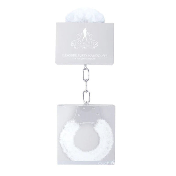 Ouch! Pleasure Furry Handcuffs With Quick - Release White - TruLuv Novelties