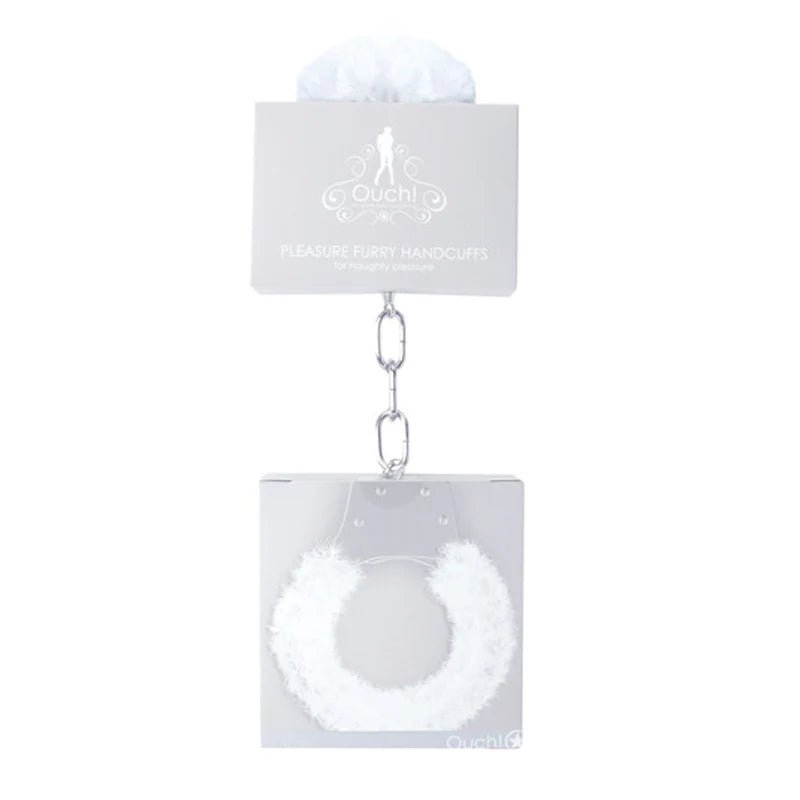 Ouch! Pleasure Furry Handcuffs With Quick - Release White - TruLuv Novelties