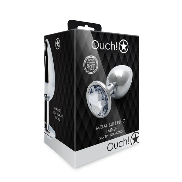 Ouch! Round Gem Butt Plug Large Silver/Diamond - TruLuv Novelties