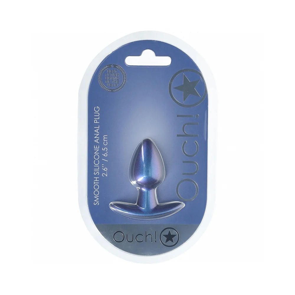 Ouch! Smooth Silicone Anal Plug Small 2.6 in. Metallic Blue - TruLuv Novelties