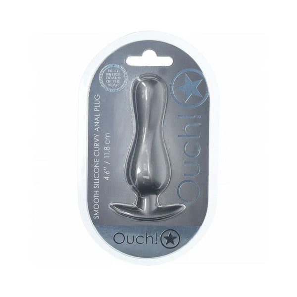 Ouch! Smooth Silicone Curvy Anal Plug 4.6 in. Gun Metal - TruLuv Novelties
