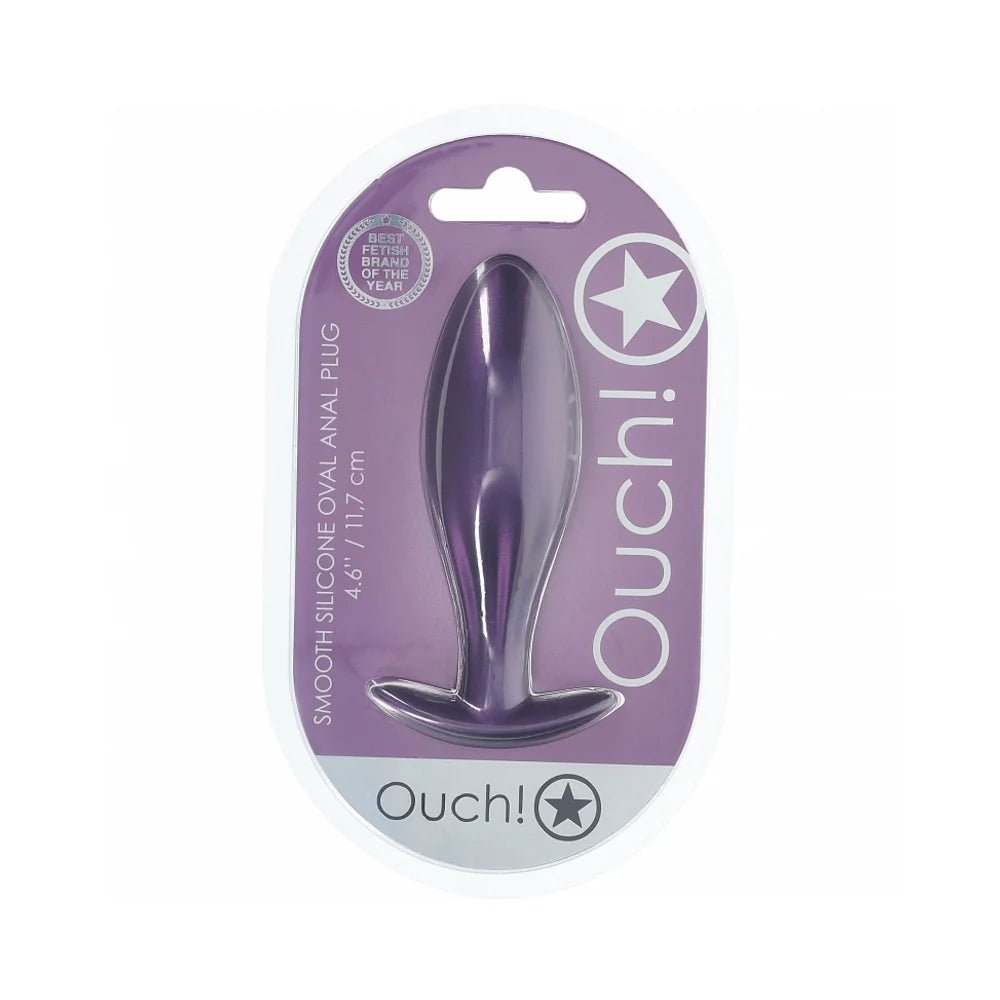 Ouch! Smooth Silicone Oval Anal Plug 4.6 in. Metallic Purple - TruLuv Novelties