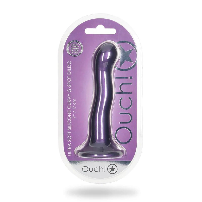 Ouch! Ultra Soft Silicone 7 in. Curvy G - Spot Dildo Metallic Purple - TruLuv Novelties
