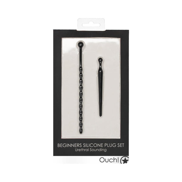 Ouch! Urethral Sounding Beginners Silicone Plug Set Black 8 mm / 10 mm - TruLuv Novelties