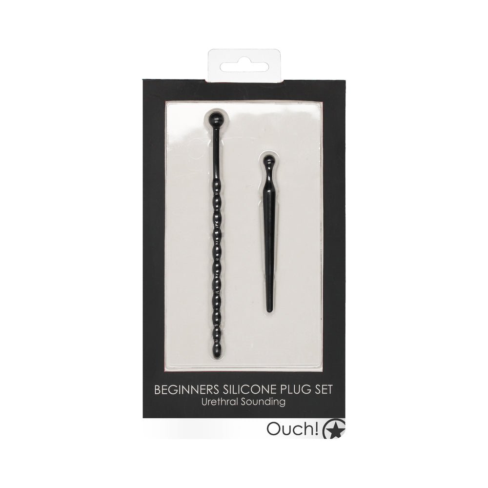 Ouch! Urethral Sounding Beginners Silicone Plug Set Black 8 mm / 10 mm - TruLuv Novelties