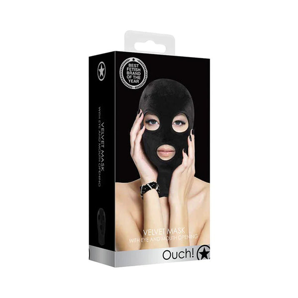 Ouch! Velvet Full - Head Mask With Eye and Mouth Opening Black - TruLuv Novelties