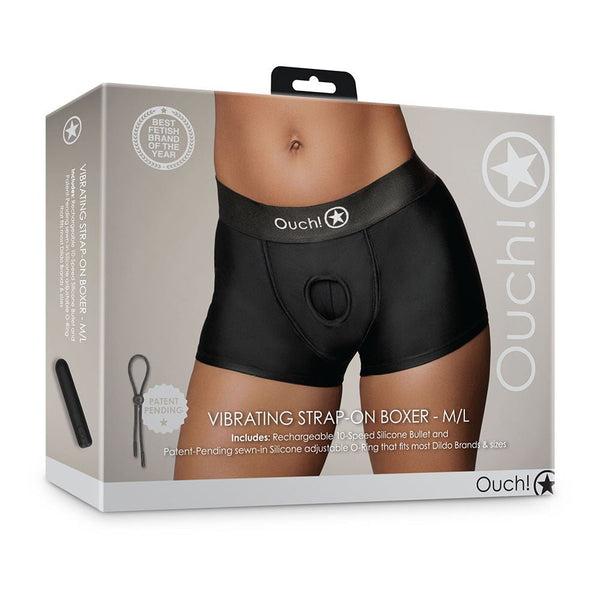 Ouch! Vibrating Strap-on Boxer Black M/L - TruLuv Novelties