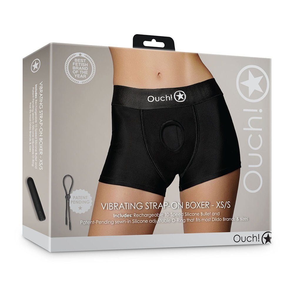 Ouch! Vibrating Strap-on Boxer Black XS/S - TruLuv Novelties