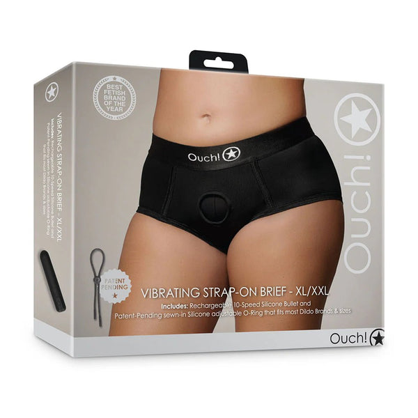 Ouch! Vibrating Strap - on Brief Black XL/2XL - TruLuv Novelties