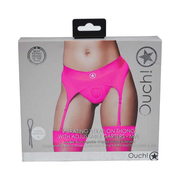 Ouch! Vibrating Strap - on Thong with Adjustable Garters Pink M/L - TruLuv Novelties