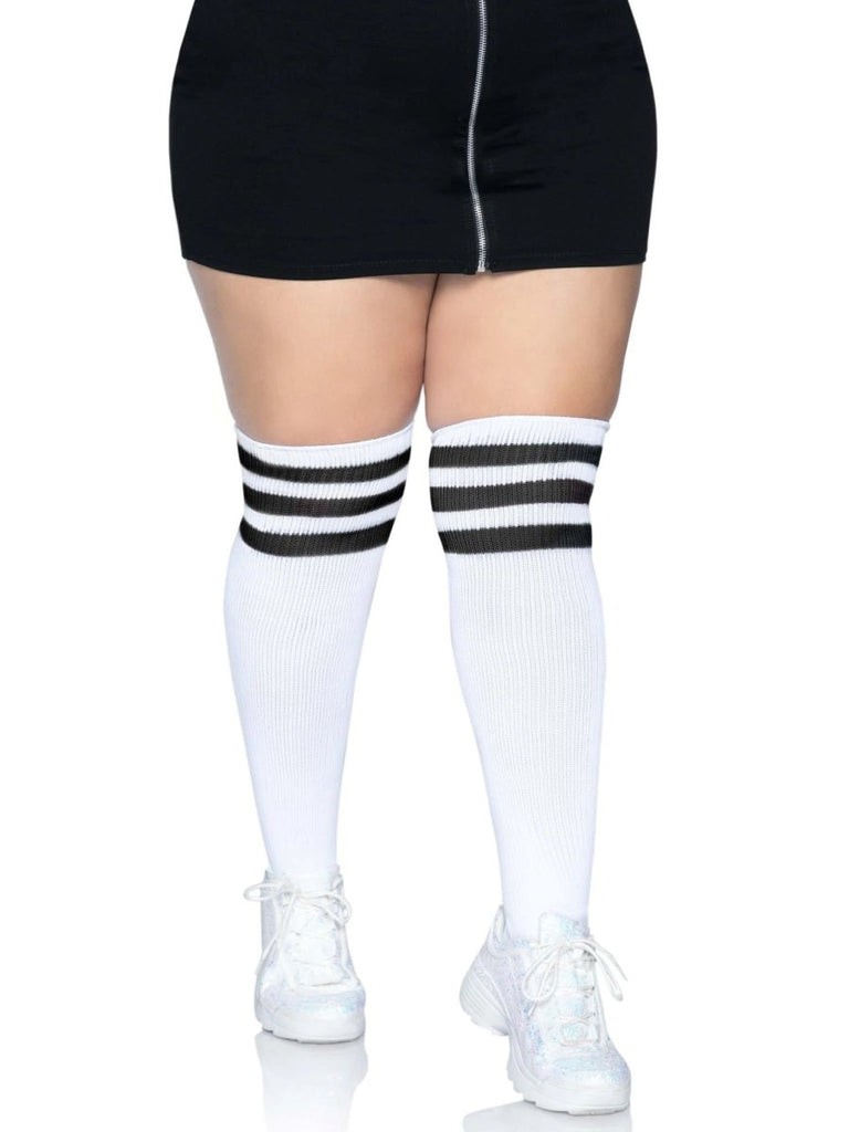 Over the Knee Athletic Socks - 1x-2x - White-black - TruLuv Novelties