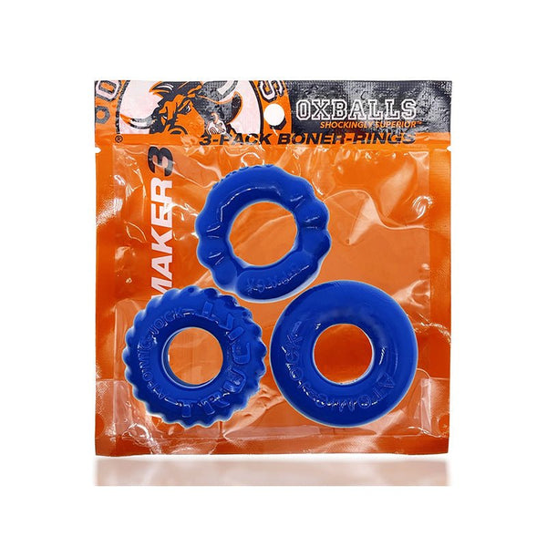 OxBalls Bonemaker 3-Pack Boner Cockring Kit FLEXtpr Pool Blue - TruLuv Novelties