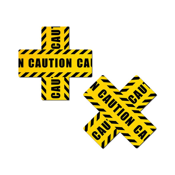 Pastease Crossed Caution Tape Nipple Pasties - TruLuv Novelties