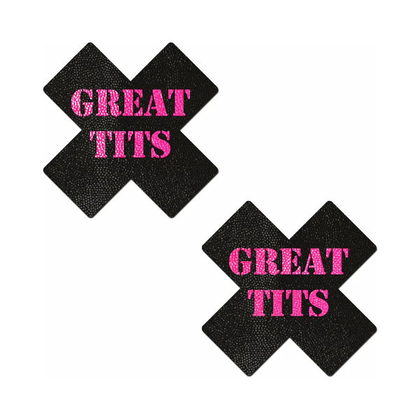 Pastease 'Great Tits' Crosses Pasties Black/Pink - TruLuv Novelties