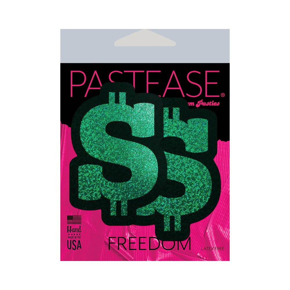 Pastease Money: Green Glitter Dollar Sign Nipple Pasties - TruLuv Novelties