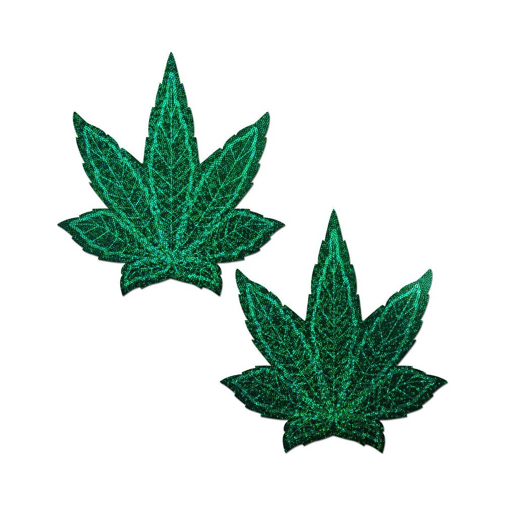 Pastease Pot Leaf Glitter Green Full Breast Covers Support Tape - TruLuv Novelties