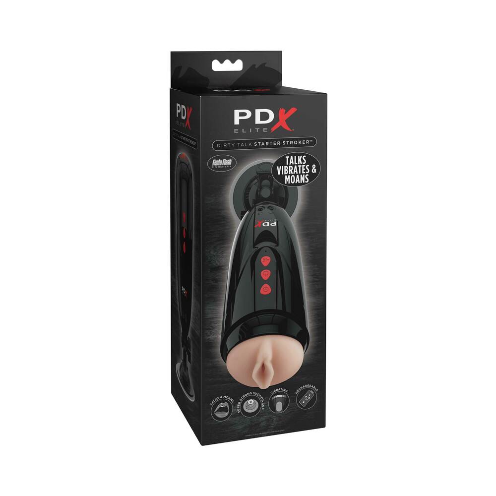 PDX Elite Dirty Talk Rechargeable Vibrating Starter Stroker With Hands-Free Suction Cup Beige/Black - TruLuv Novelties