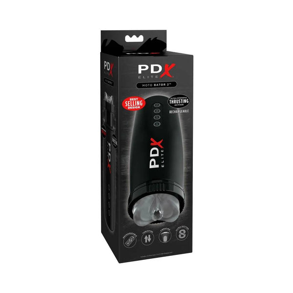 PDX Elite Motobator 2 Rechargeable Thrusting Vibrating Masturbator Clear/Black - TruLuv Novelties