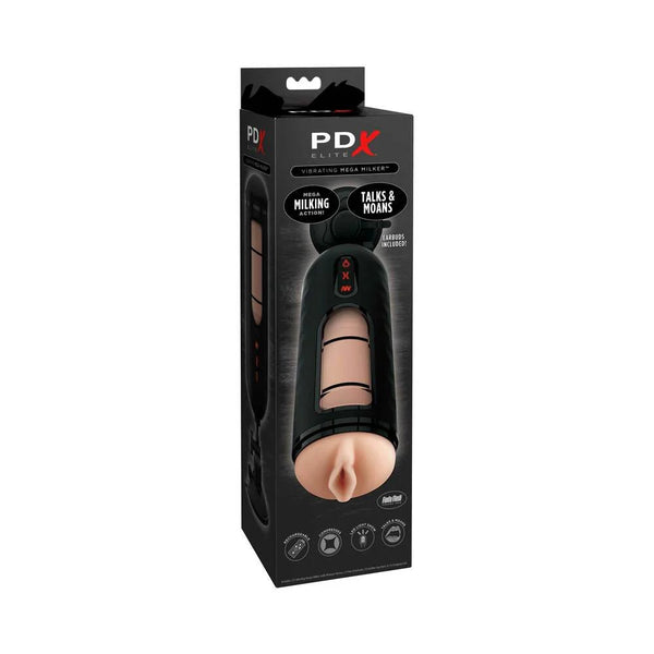PDX Elite Vibrating Mega Milker Rechargeable Stroker With Hands - Free Suction Cup Beige/Black - TruLuv Novelties