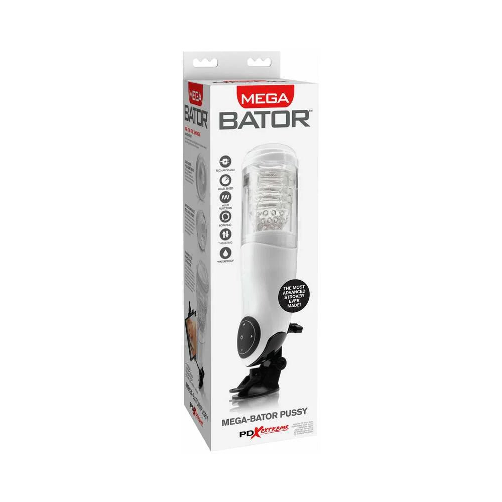 PDX Mega - Bator Pussy Rotating Thrusting Stroker With Suction Cup Clear/White - TruLuv Novelties