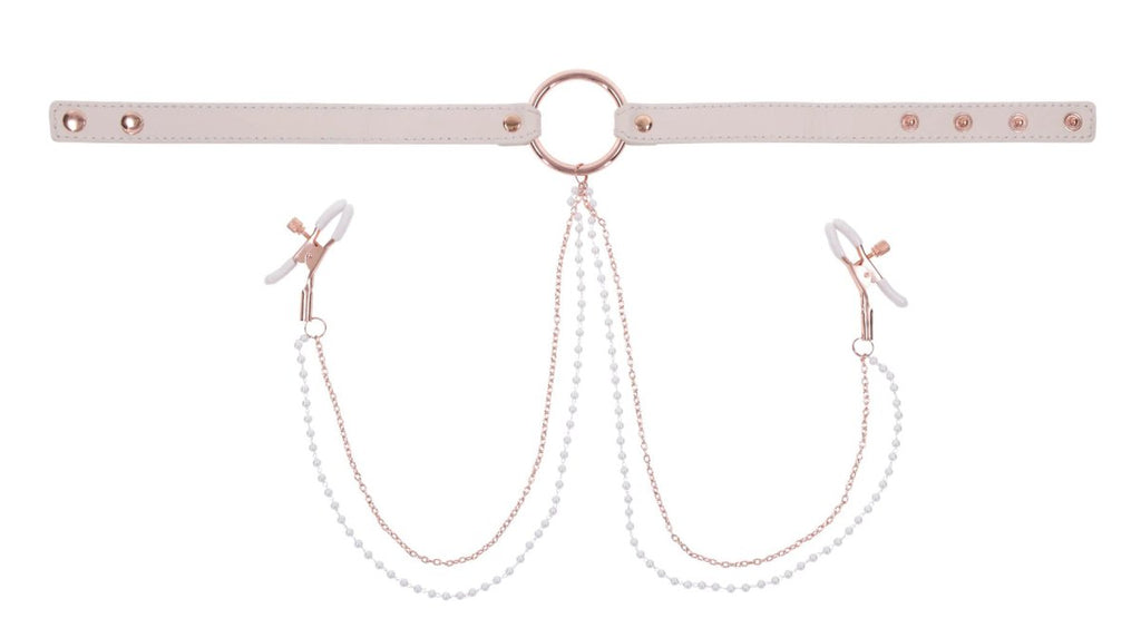 Peaches ‘N Creame Collar With Nipple Clamps - Pink - TruLuv Novelties