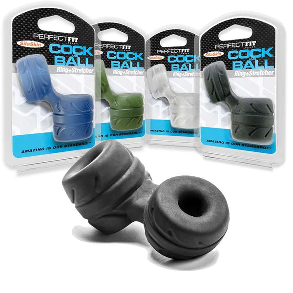 Perfect Fit Cock + Ball Ring & Stretcher Black - TruLuv Novelties