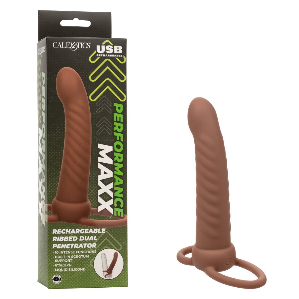 Performance Maxx Rechargeable Ribbed Dual Penetrator - Brown - TruLuv Novelties
