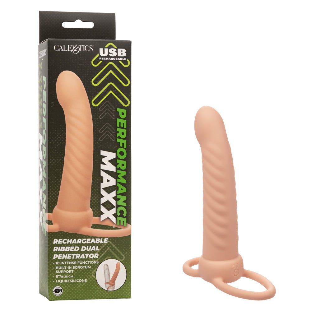 Performance Maxx Rechargeable Ribbed Dual Penetrator - Ivory - TruLuv Novelties