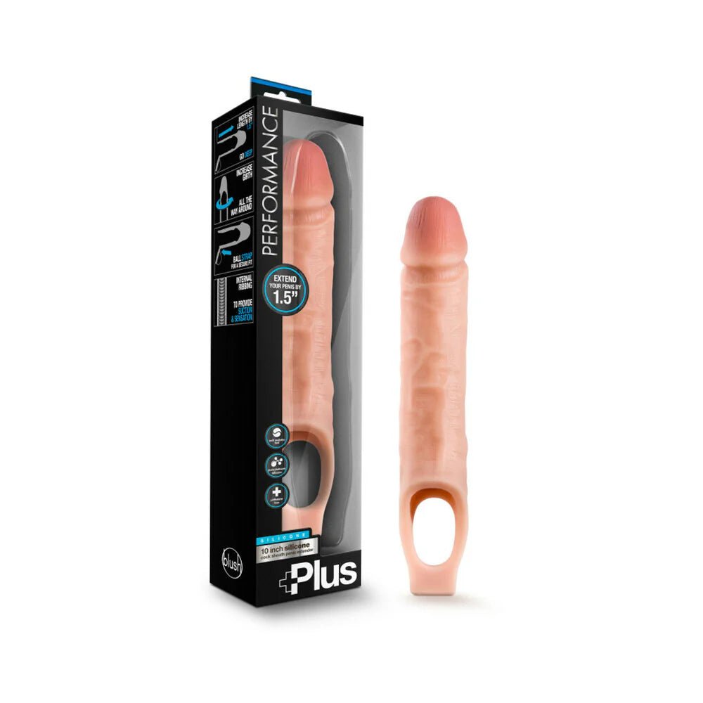 Performance Plus 10 in. Silicone Cock Sheath Penis Extender Sling Beige - TruLuv Novelties
