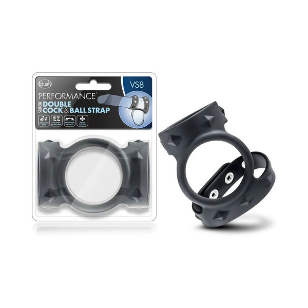 Performance VS8 Silicone Double Cock & Ball Strap Black - TruLuv Novelties