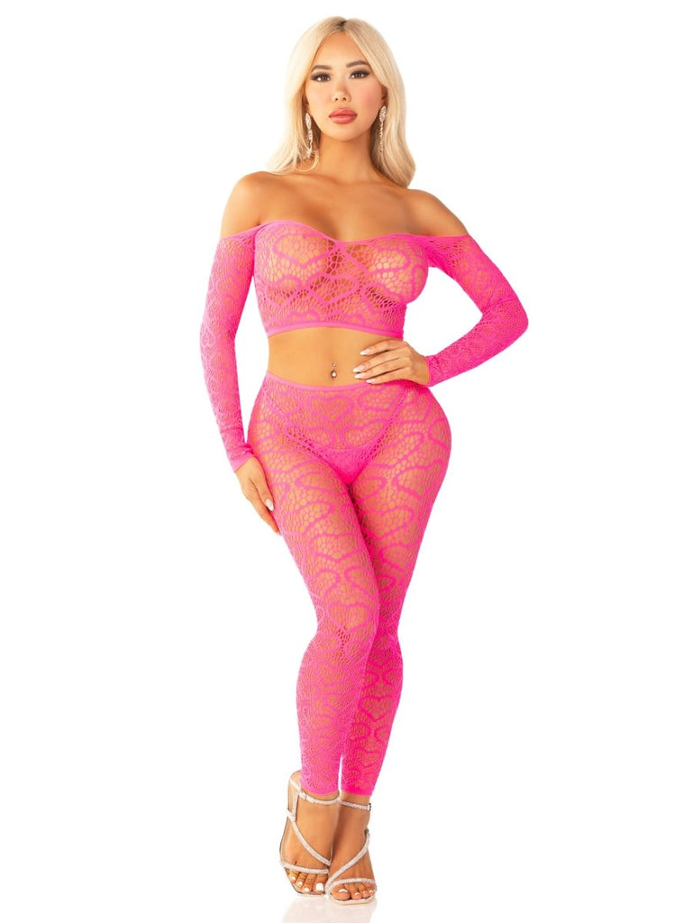 Pink 2pc Croptop and Footless Tights - Os Tights - Os - TruLuv Novelties