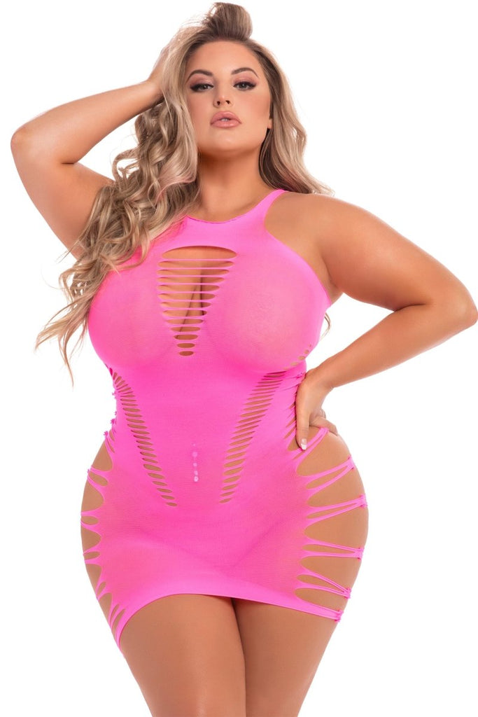 Pink Lipstick - Back 2 Basixxx Hi-Neck Dress - TruLuv Novelties