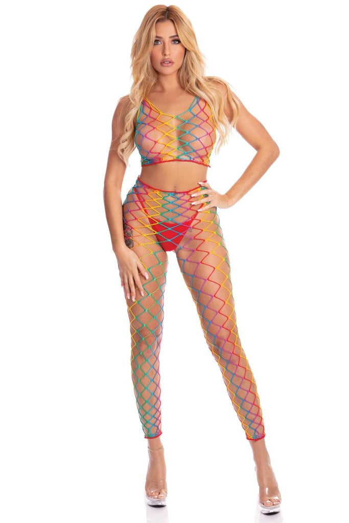 Pink Lipstick - Roy G. Biv 2 Pc Bodystocking - Rainbow - TruLuv Novelties