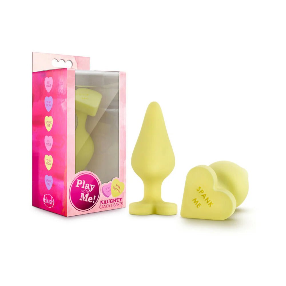 Play with Me Naughty Candy Hearts 'Spank Me' Anal Plug Yellow - TruLuv Novelties