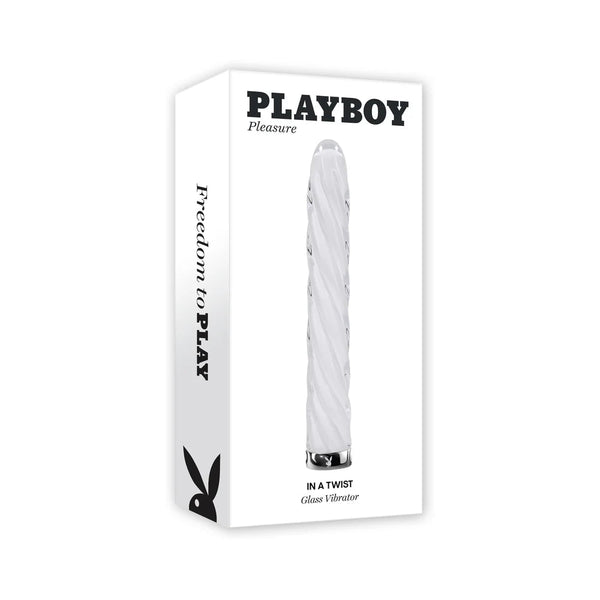 Playboy In A Twist Rechargeable Glass Vibrator White - TruLuv Novelties