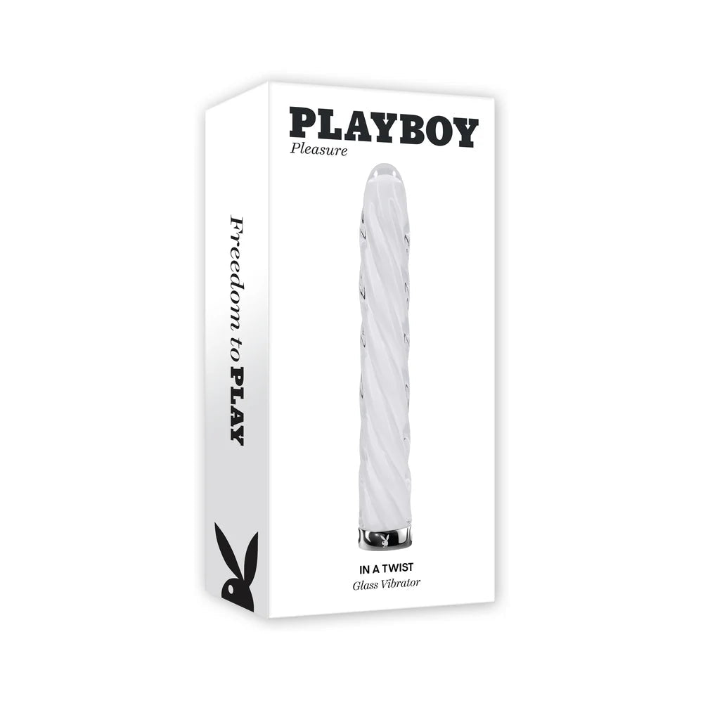 Playboy In A Twist Rechargeable Glass Vibrator White - TruLuv Novelties