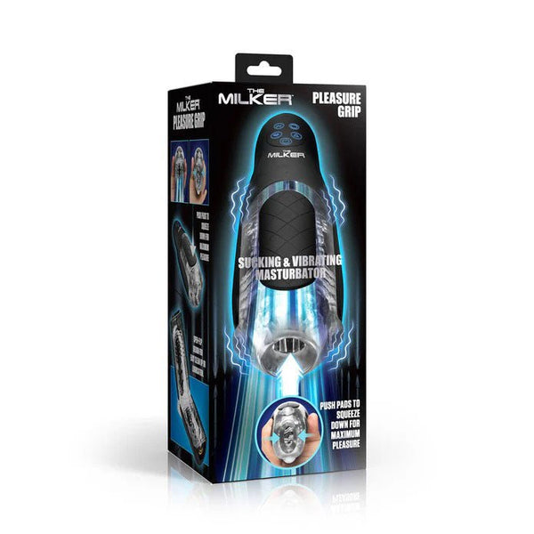 Pleasure Grip Sucking and Vibrating Masturbator - Black - TruLuv Novelties