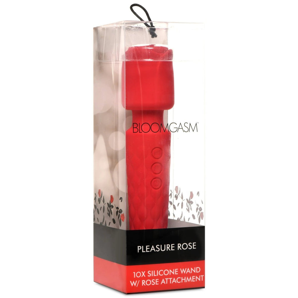 Pleasure Rose 10x Silicone Wand With Rose Attachment - Red - TruLuv Novelties