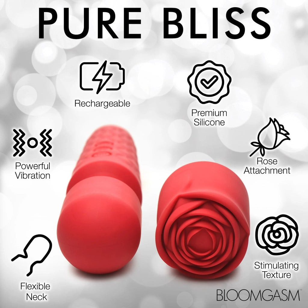 Pleasure Rose 10x Silicone Wand With Rose Attachment - Red - TruLuv Novelties